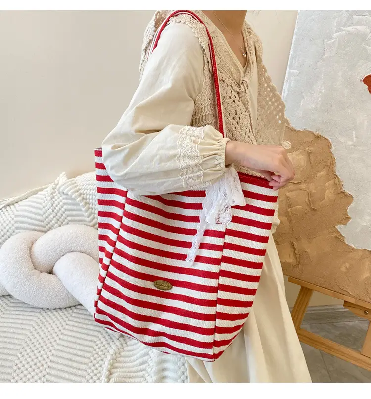 Striped Canvas Tote Bag 2024 New Korean Style — feature 18