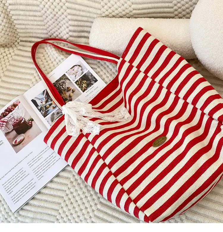 Striped Canvas Tote Bag 2024 New Korean Style — feature 2