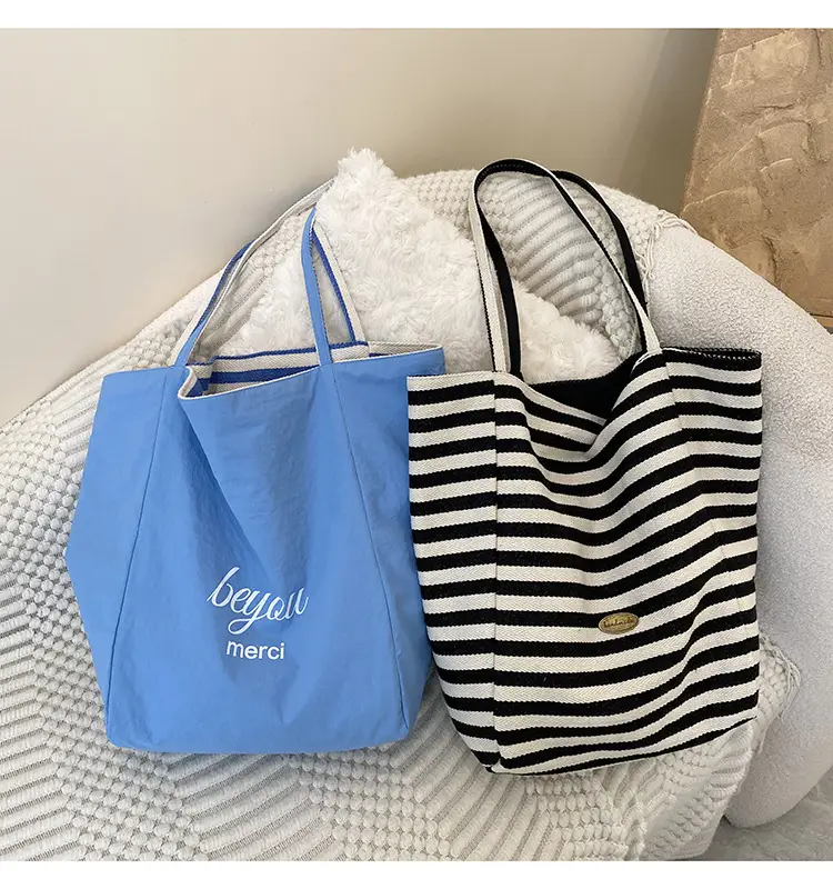 Striped Canvas Tote Bag 2024 New Korean Style — feature 20