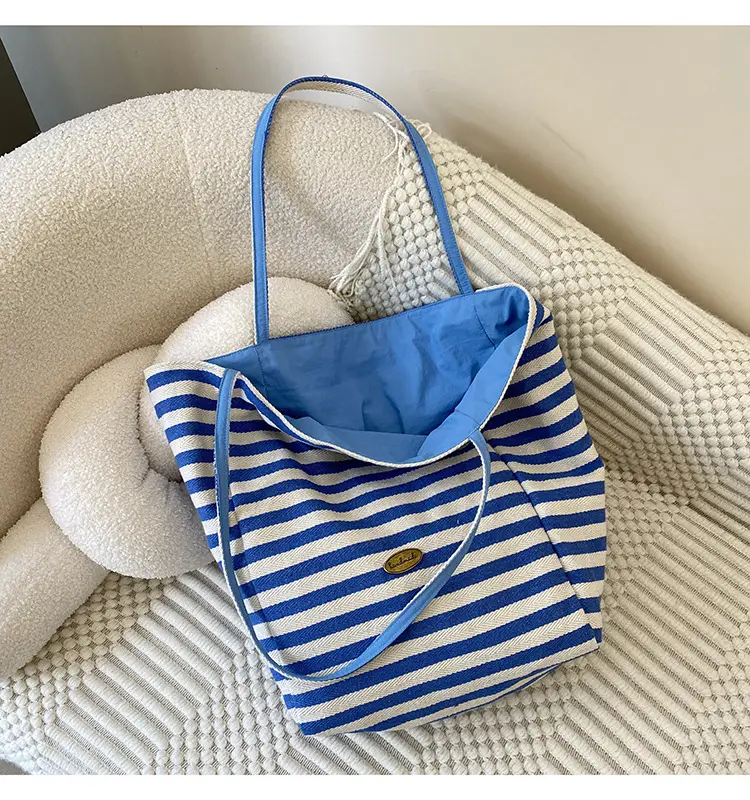 Striped Canvas Tote Bag 2024 New Korean Style — feature 21