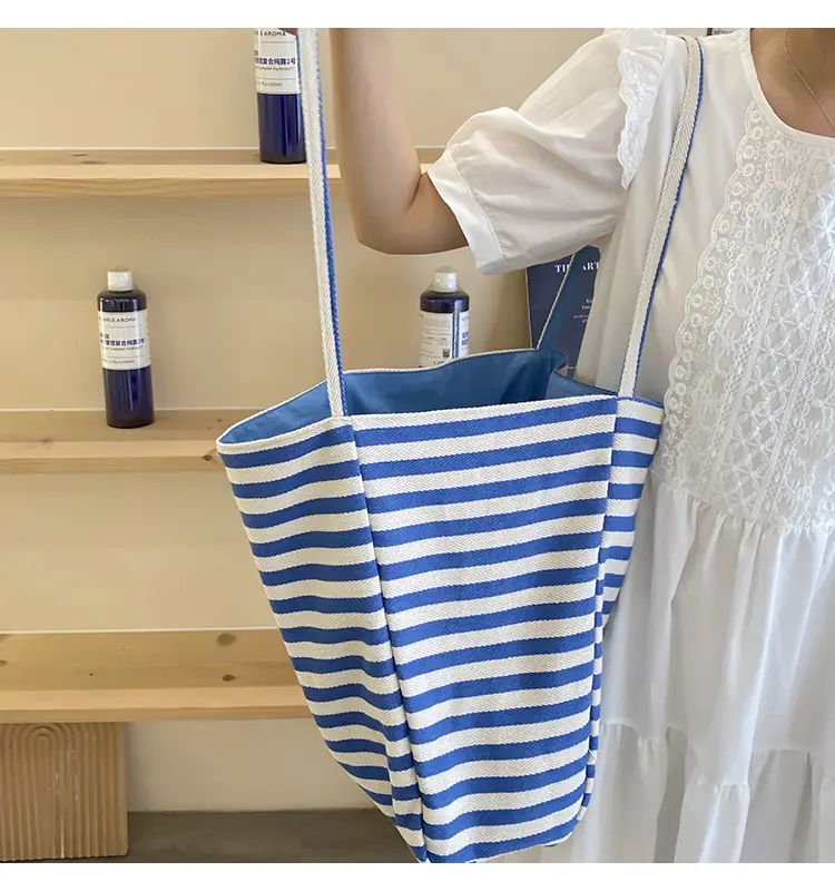 Striped Canvas Tote Bag 2024 New Korean Style — feature 23