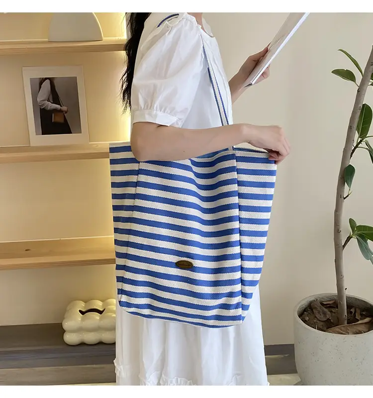 Striped Canvas Tote Bag 2024 New Korean Style — feature 24