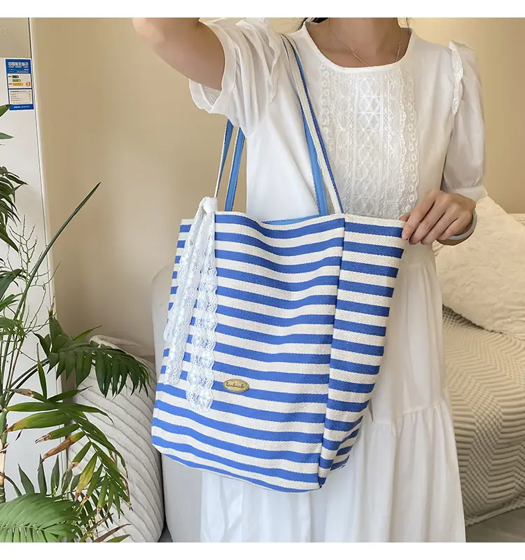 Striped Canvas Tote Bag 2024 New Korean Style — feature 26