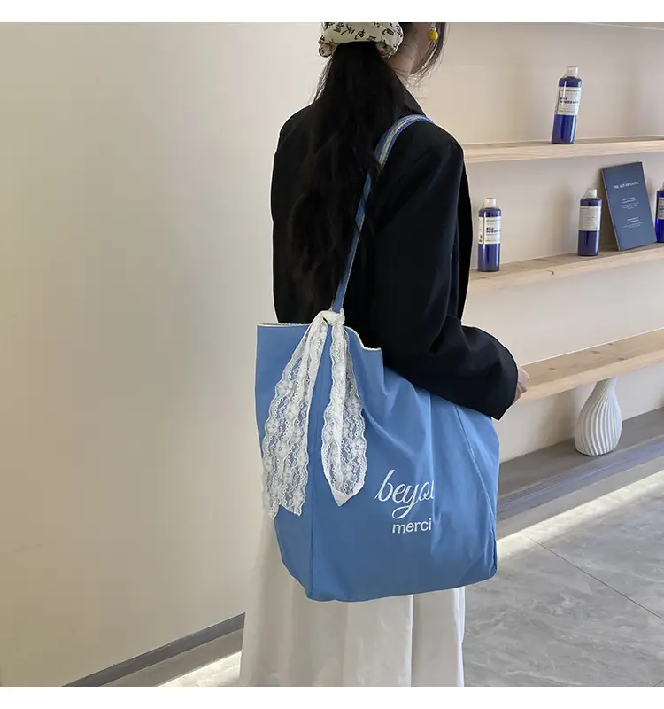 Striped Canvas Tote Bag 2024 New Korean Style — feature 27