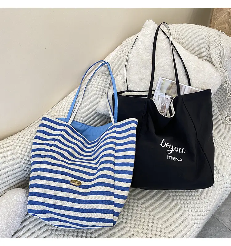 Striped Canvas Tote Bag 2024 New Korean Style — feature 30
