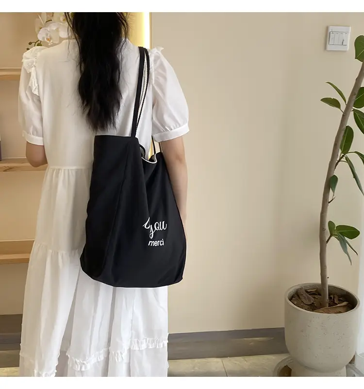 Striped Canvas Tote Bag 2024 New Korean Style — feature 33