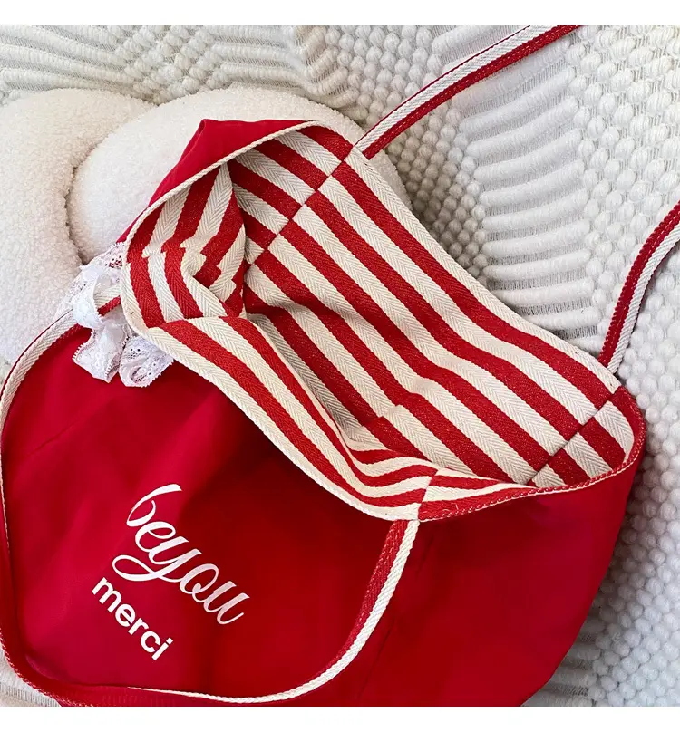 Striped Canvas Tote Bag 2024 New Korean Style — feature 4