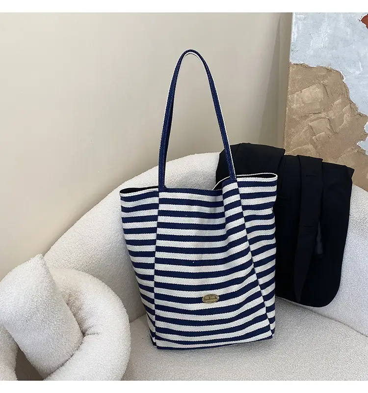Striped Canvas Tote Bag 2024 New Korean Style — feature 40