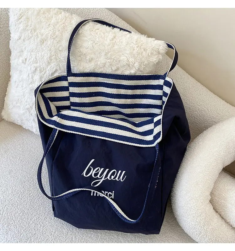 Striped Canvas Tote Bag 2024 New Korean Style — feature 41