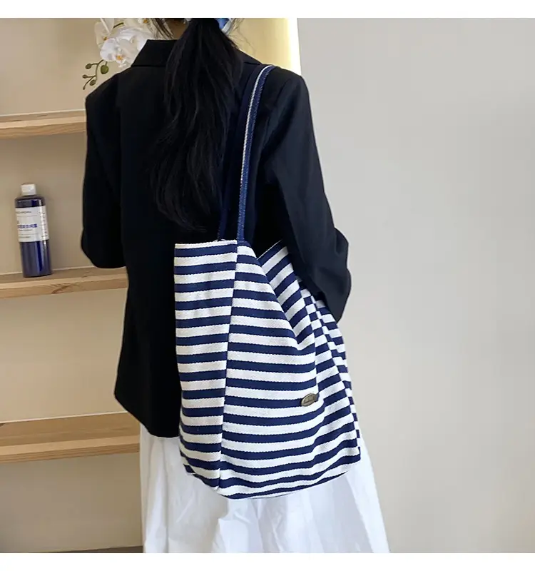 Striped Canvas Tote Bag 2024 New Korean Style — feature 42