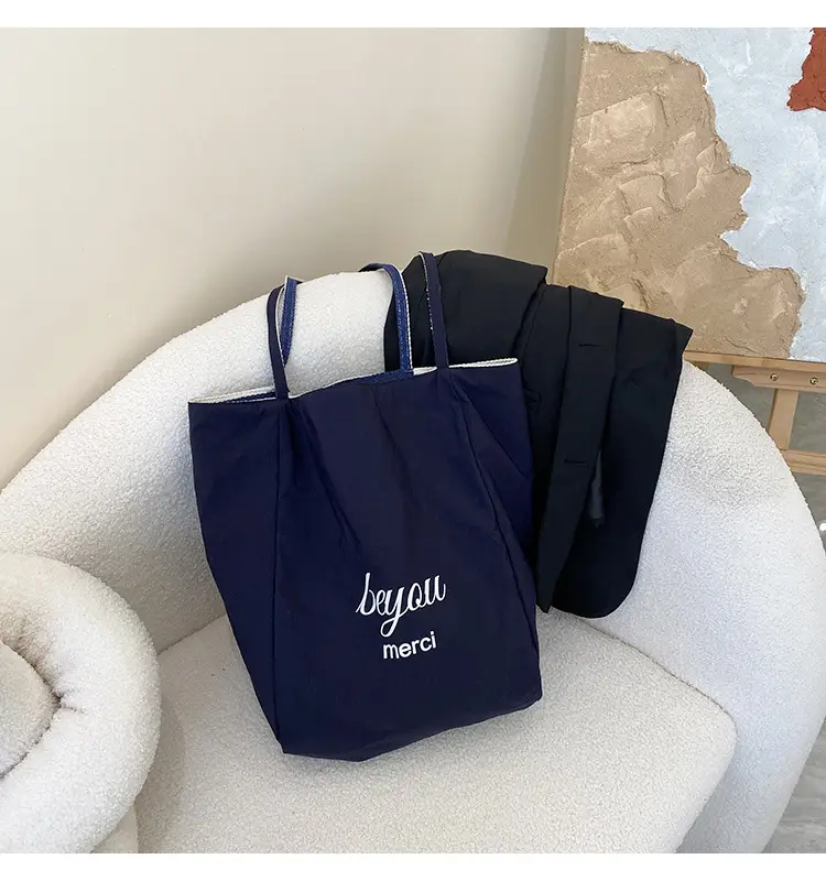 Striped Canvas Tote Bag 2024 New Korean Style — feature 45