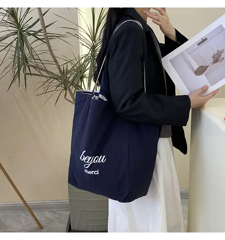 Striped Canvas Tote Bag 2024 New Korean Style — feature 46
