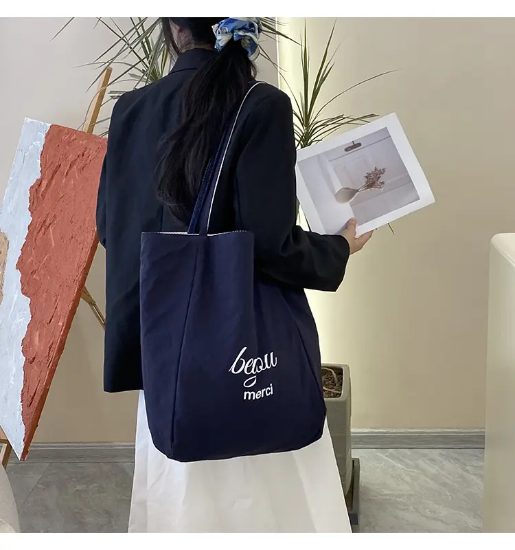 Striped Canvas Tote Bag 2024 New Korean Style — feature 47
