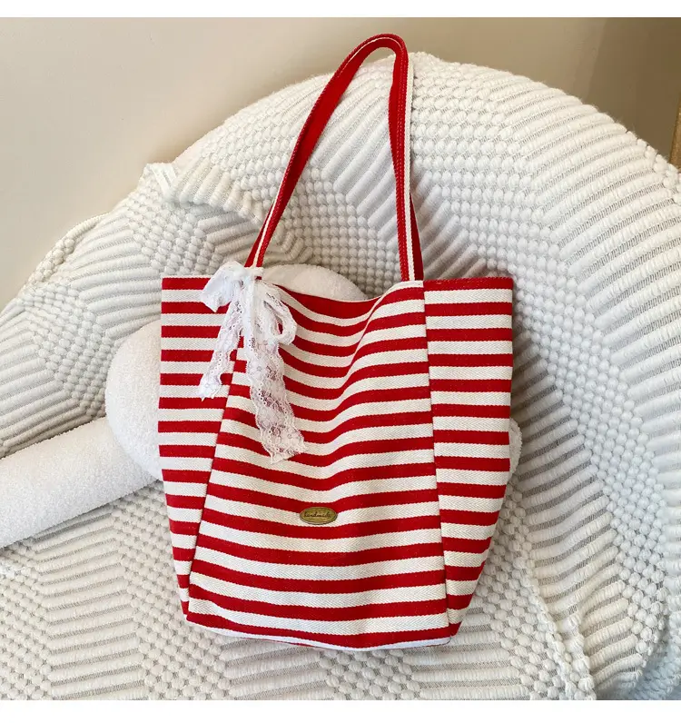 Striped Canvas Tote Bag 2024 New Korean Style — feature 5