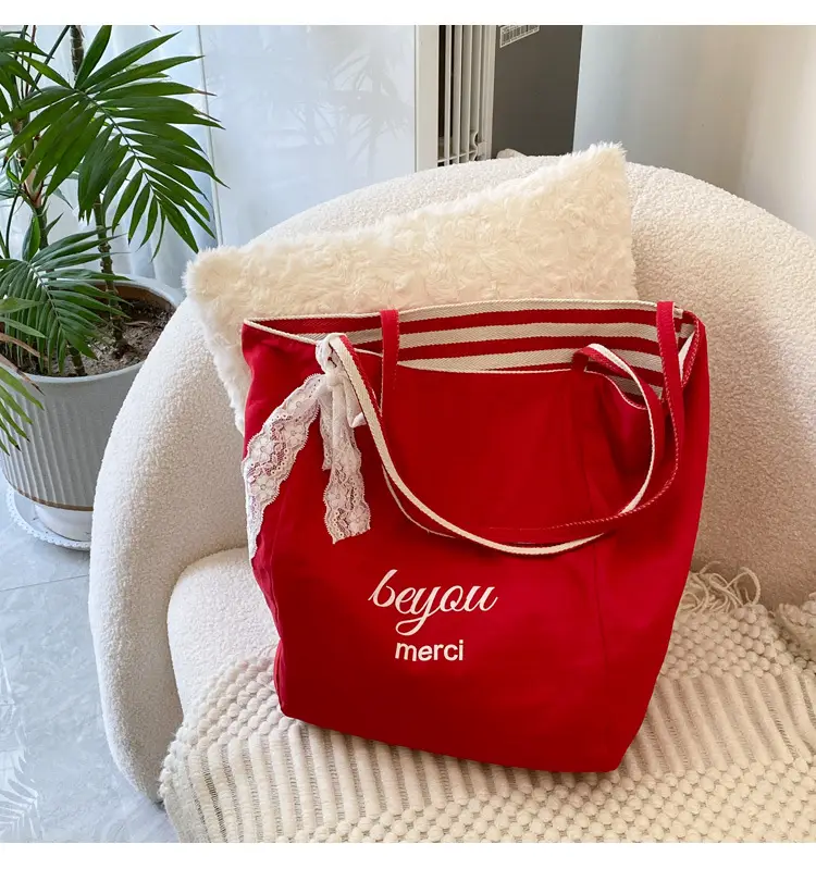 Striped Canvas Tote Bag 2024 New Korean Style — feature 6