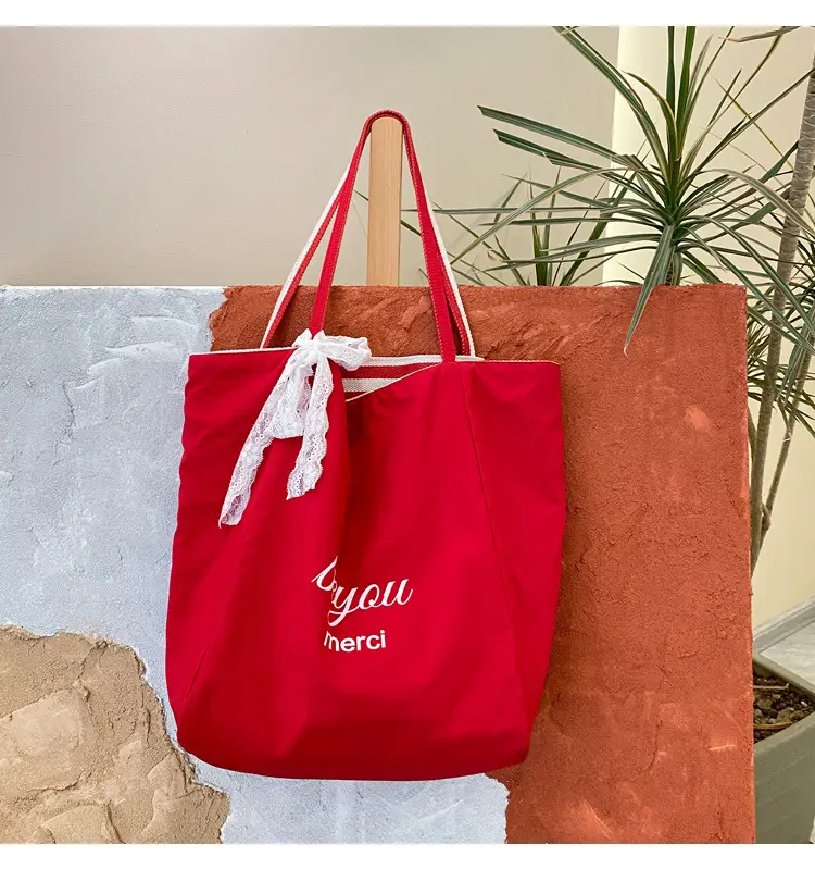 Striped Canvas Tote Bag 2024 New Korean Style — feature 7