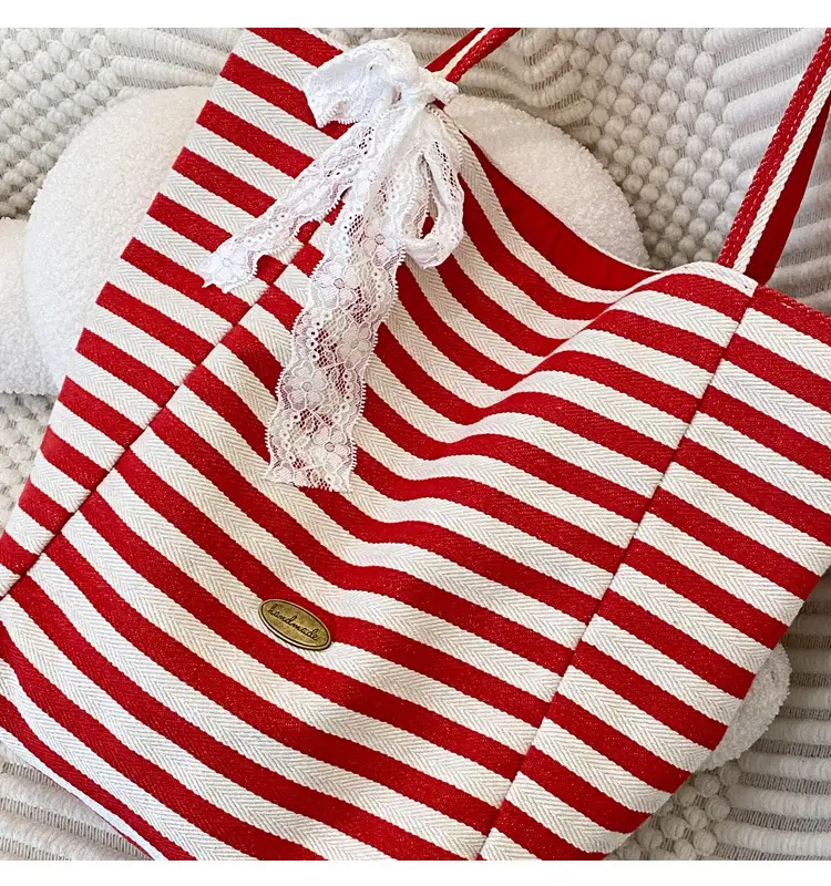 Striped Canvas Tote Bag 2024 New Korean Style — feature 8