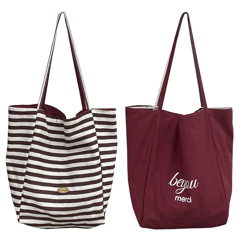 Striped Canvas Tote Bag 2024 New Korean Style - Image 5