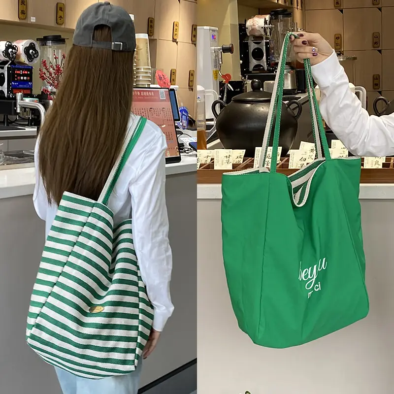 Striped Canvas Tote Bag 2024 New Korean Style - Image 6