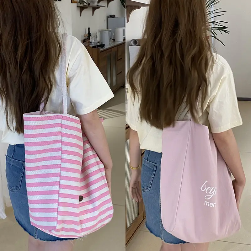 Striped Canvas Tote Bag 2024 New Korean Style - Image 7
