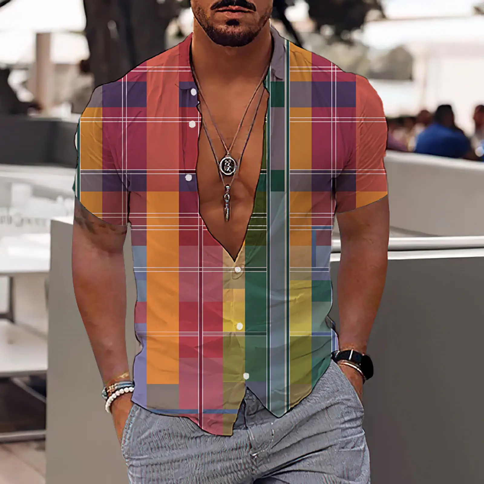 Hawaiian Floral Short Sleeve Shirt for Men - Image 29