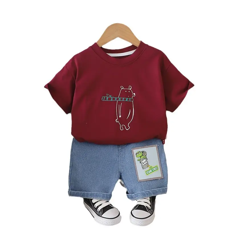 New Kids T-Shirt Shorts Set Maroon Blue Summer Boys - Image 6