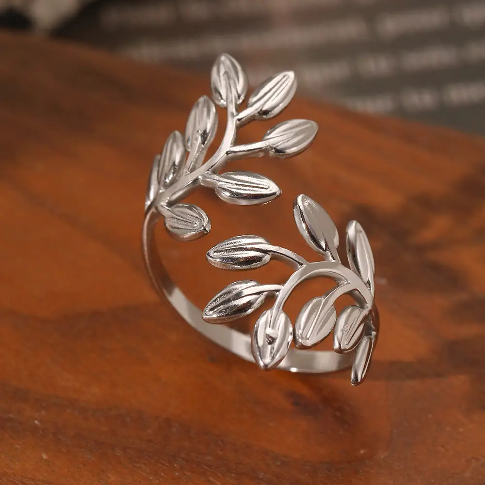 Titanium Leaf Design Ring for Women Men - Image 6