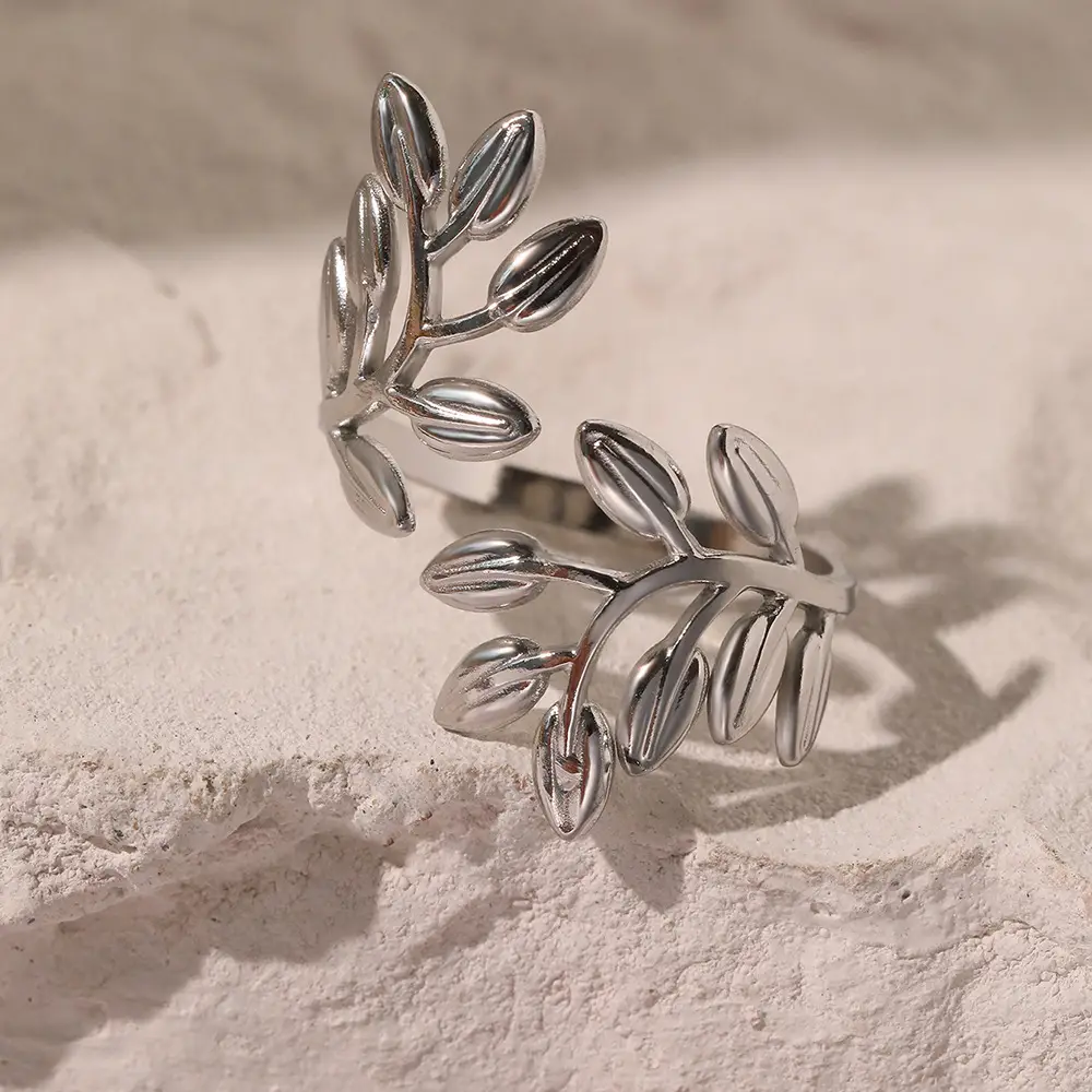 Titanium Leaf Design Ring for Women Men - Image 2