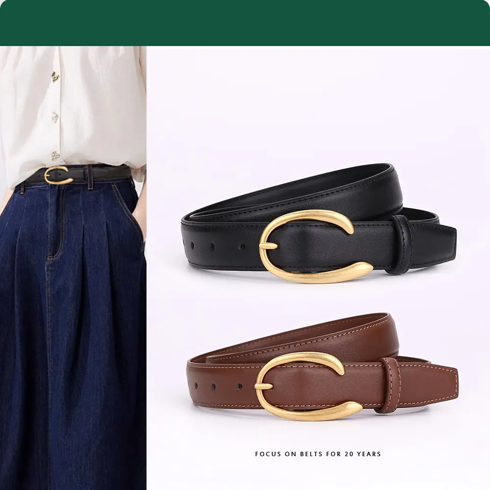 Women's Letter Belt Black Brown Gold Buckle - Image 3