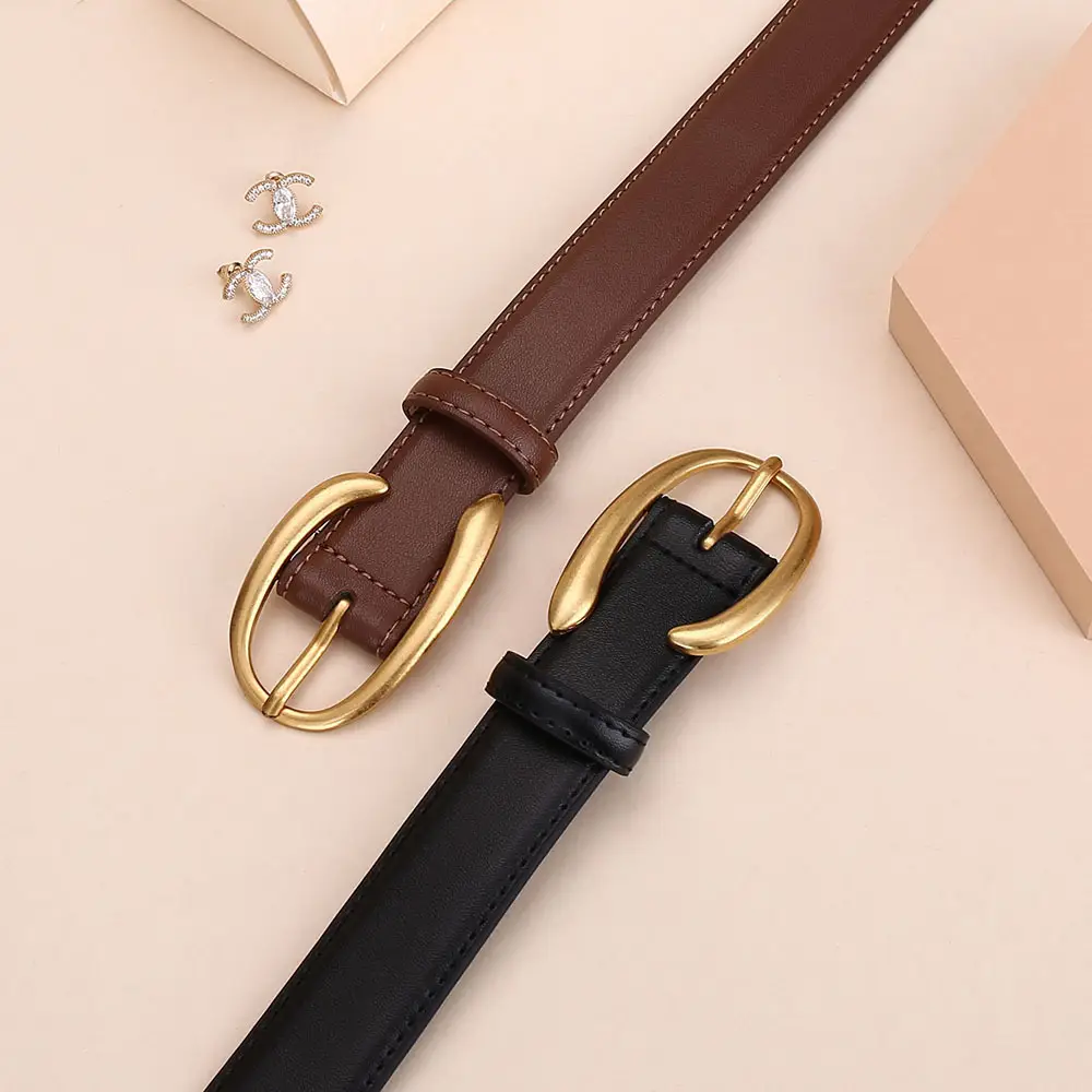 Women's Letter Belt Black Brown Gold Buckle - Image 4