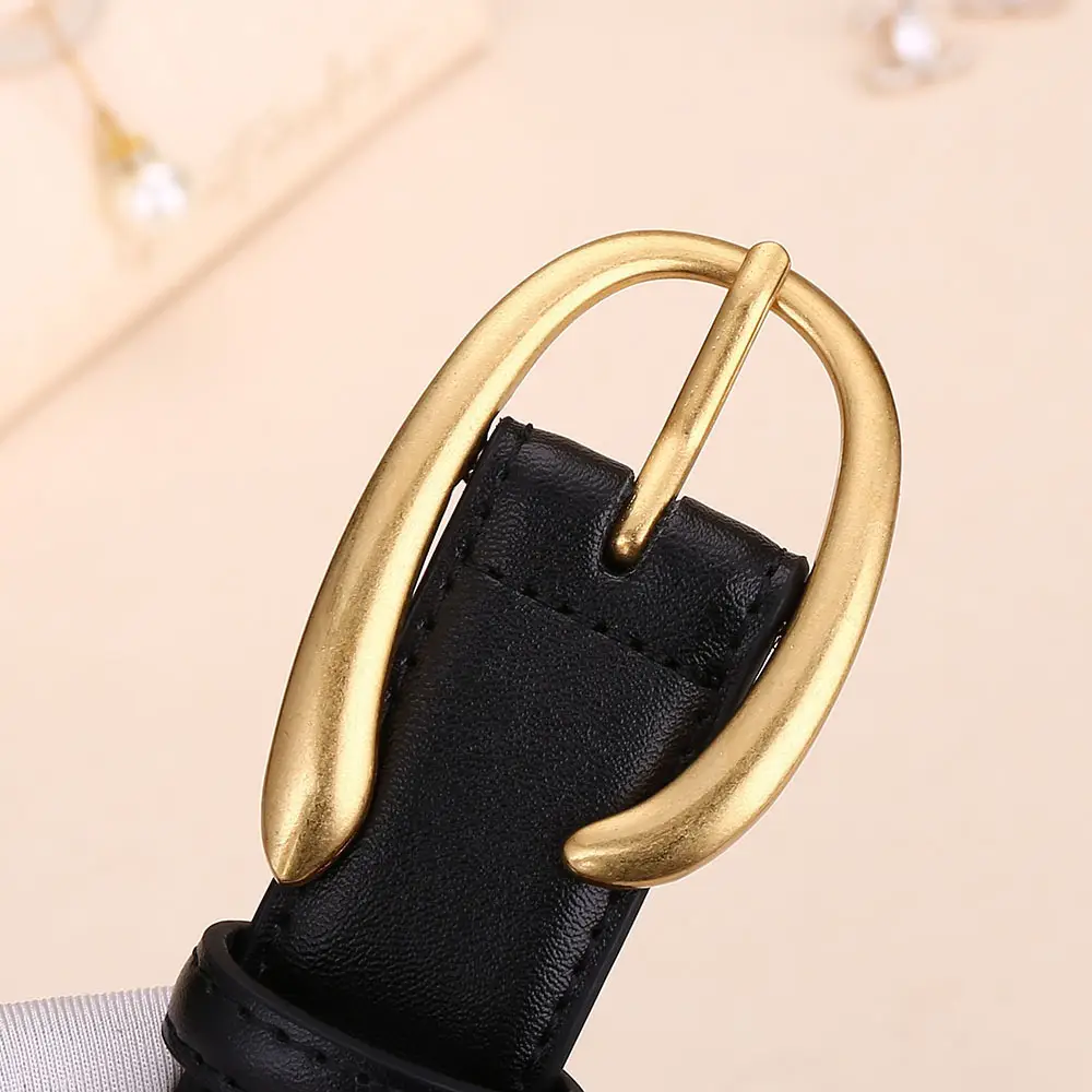 Women's Letter Belt Black Brown Gold Buckle - Image 5