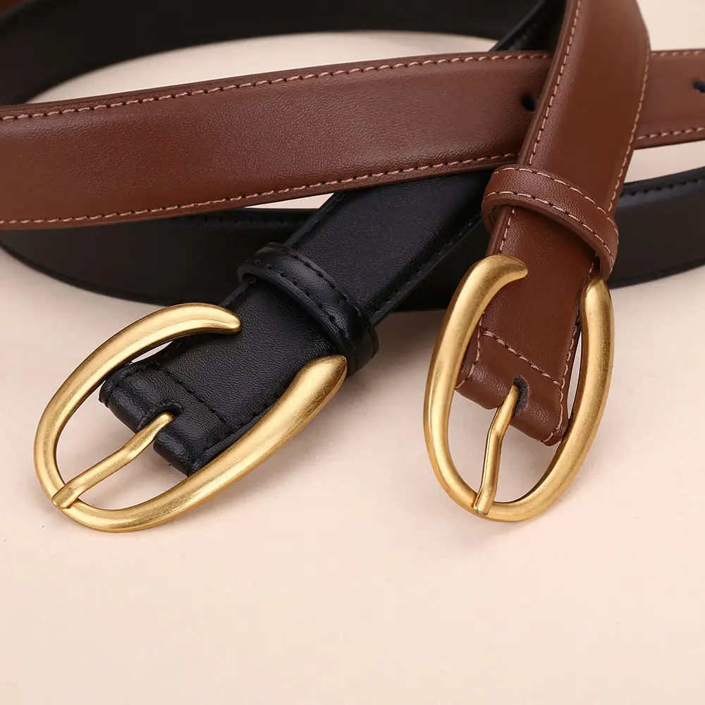 Women's Letter Belt Black Brown Gold Buckle - Image 6