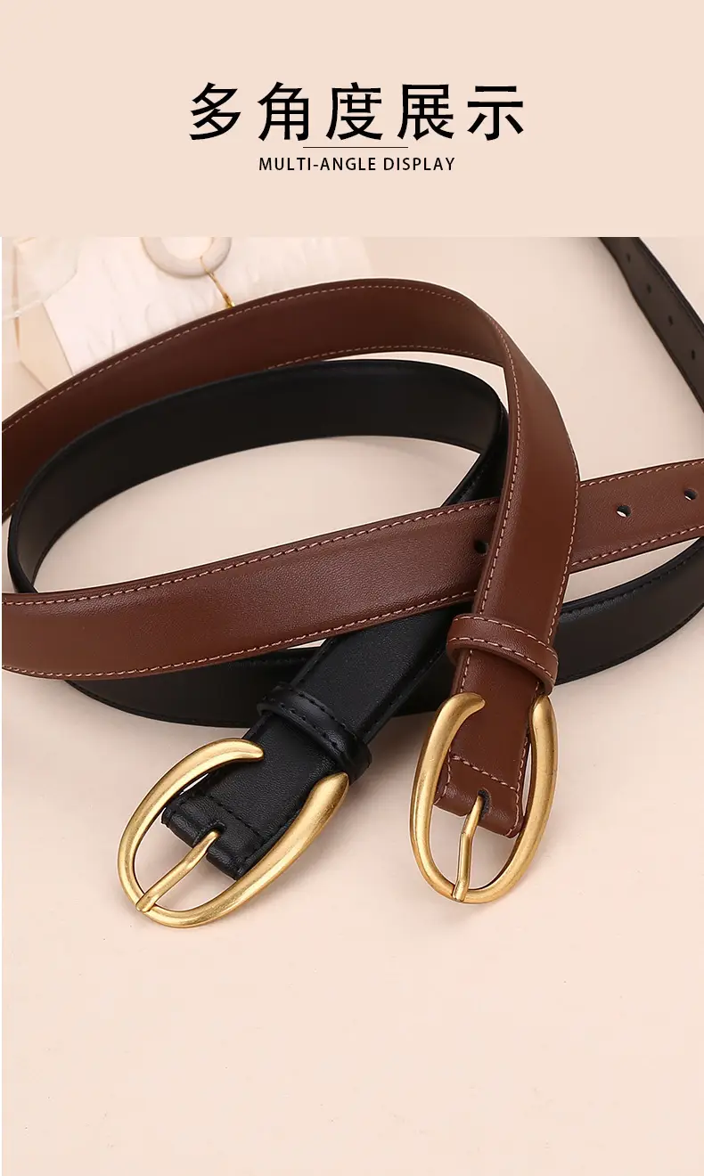 Women's Letter Belt Black Brown Gold Buckle — feature 12