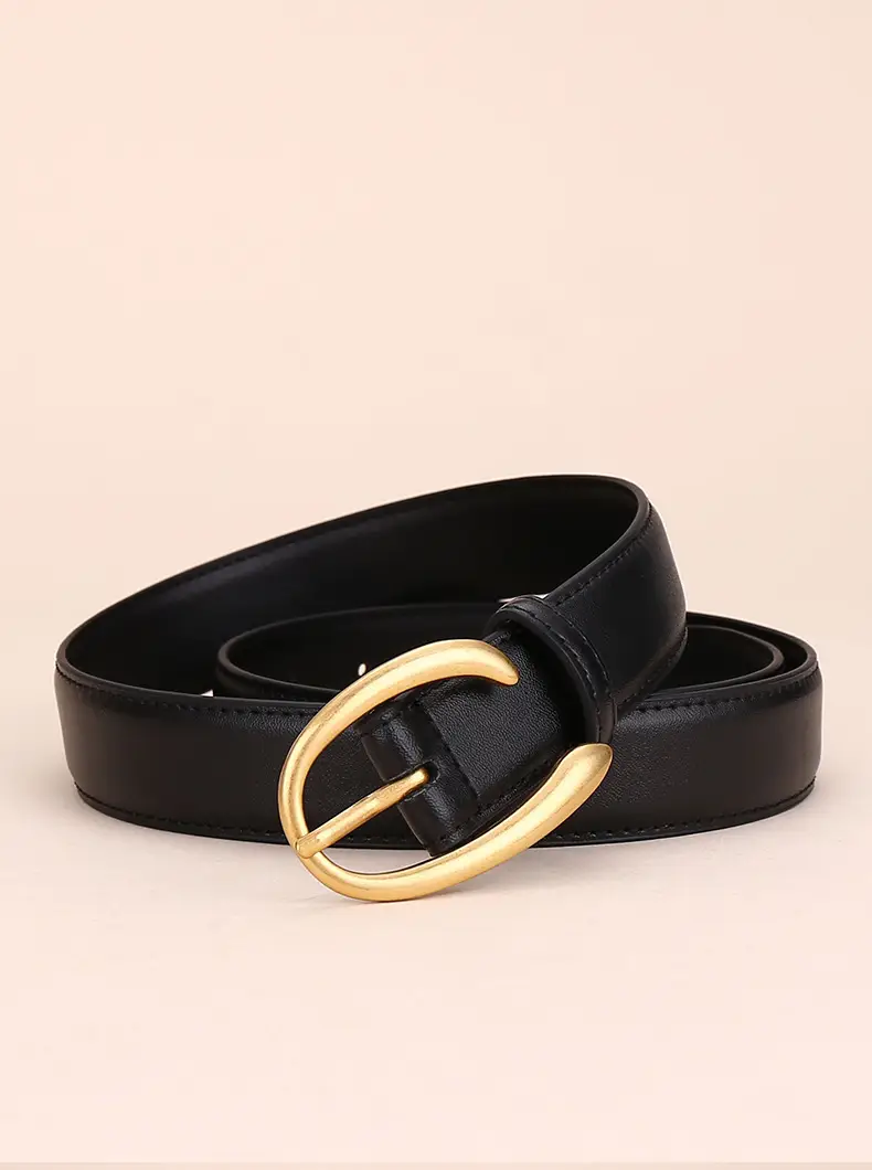 Women's Letter Belt Black Brown Gold Buckle — feature 13