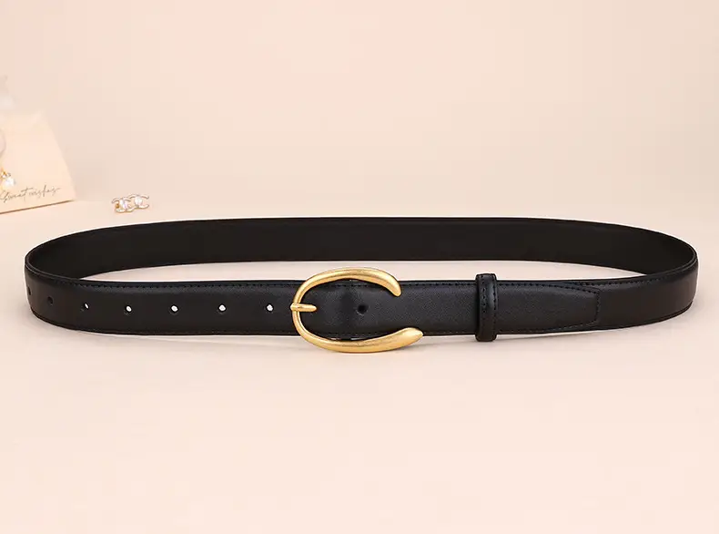 Women's Letter Belt Black Brown Gold Buckle — feature 14