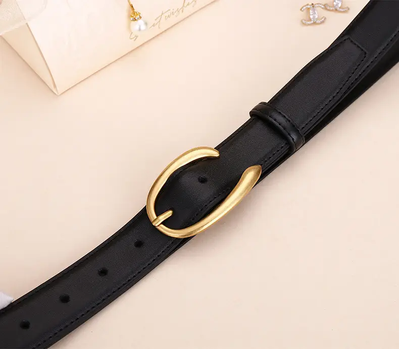 Women's Letter Belt Black Brown Gold Buckle — feature 15