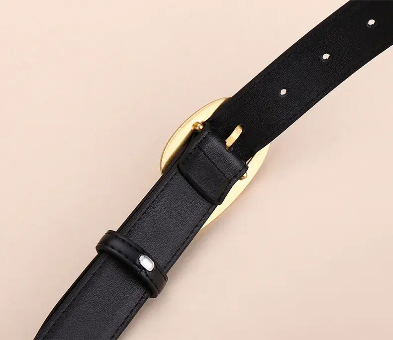 Women's Letter Belt Black Brown Gold Buckle — feature 16