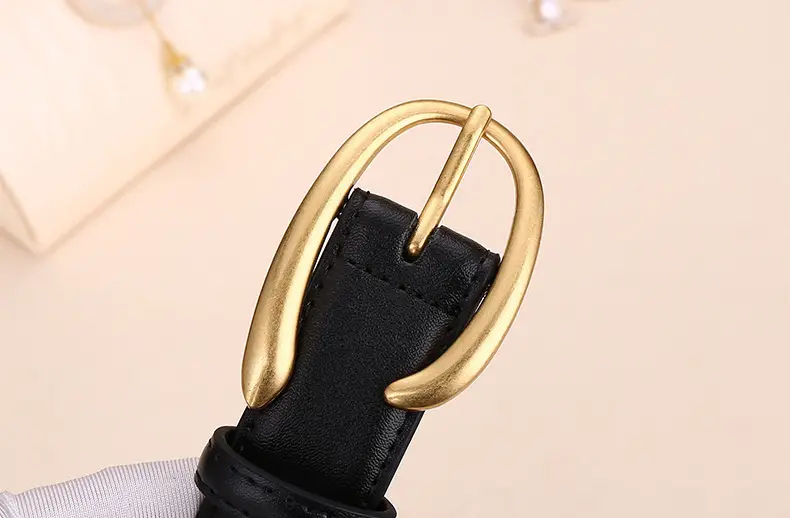 Women's Letter Belt Black Brown Gold Buckle — feature 17