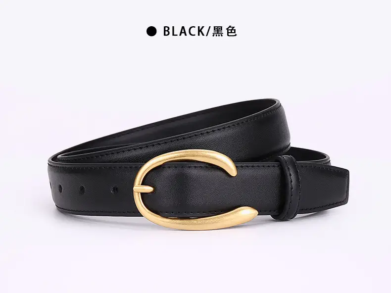 Women's Letter Belt Black Brown Gold Buckle — feature 19