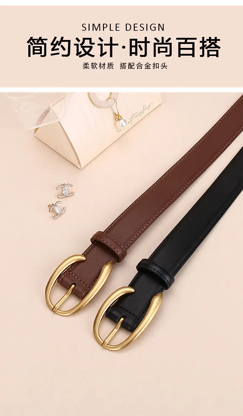 Women's Letter Belt Black Brown Gold Buckle — feature 2