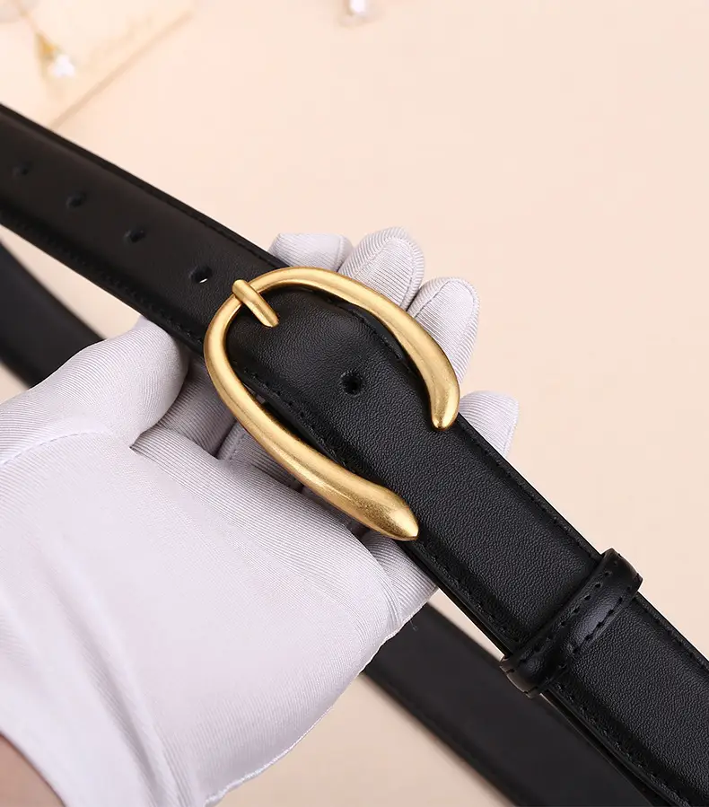 Women's Letter Belt Black Brown Gold Buckle — feature 22