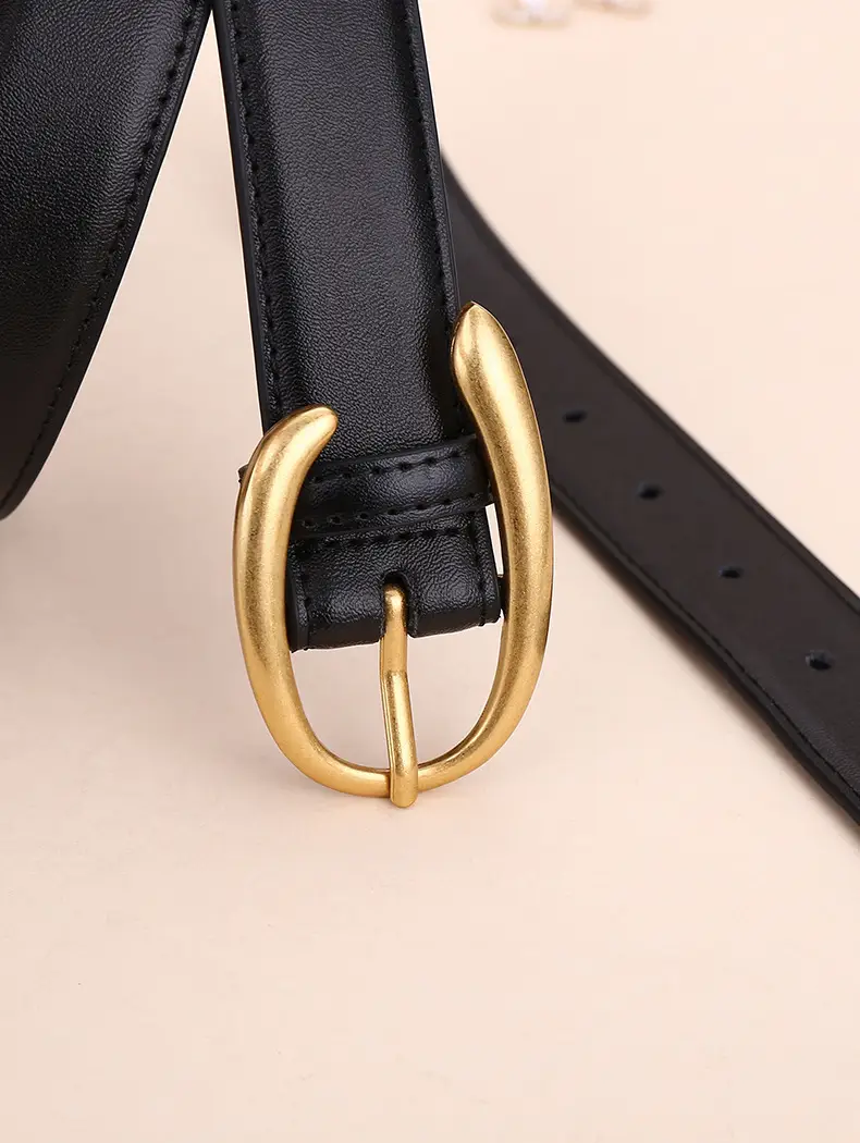 Women's Letter Belt Black Brown Gold Buckle — feature 24