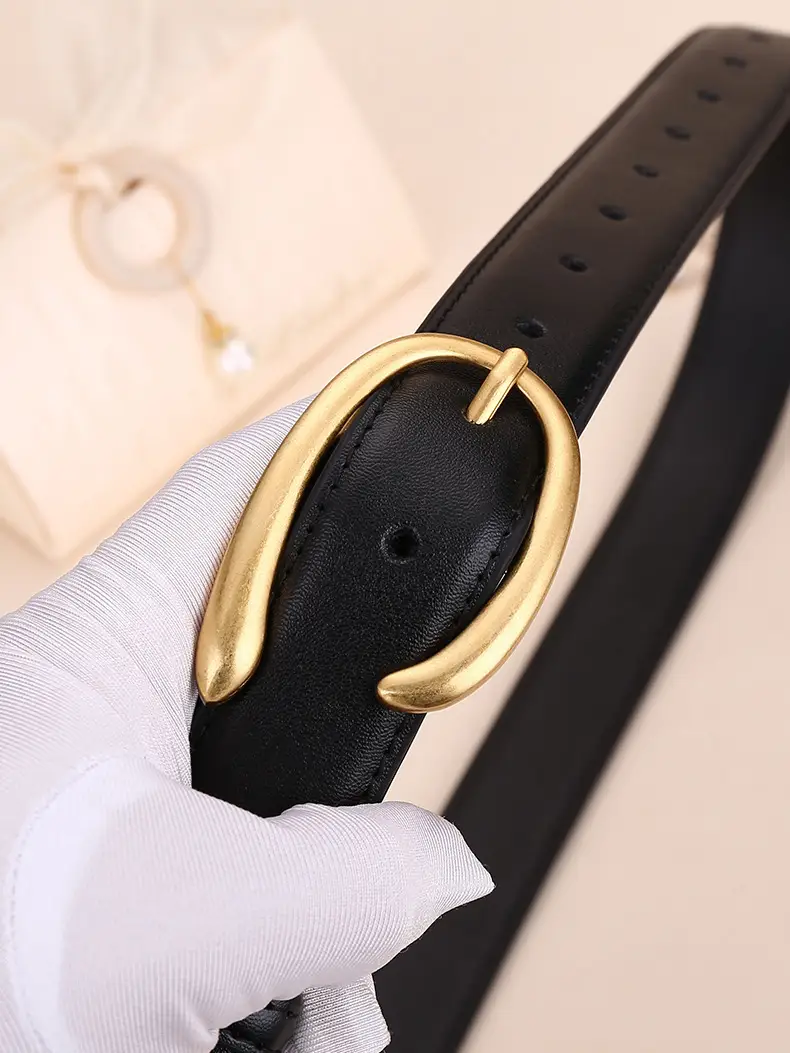 Women's Letter Belt Black Brown Gold Buckle — feature 25