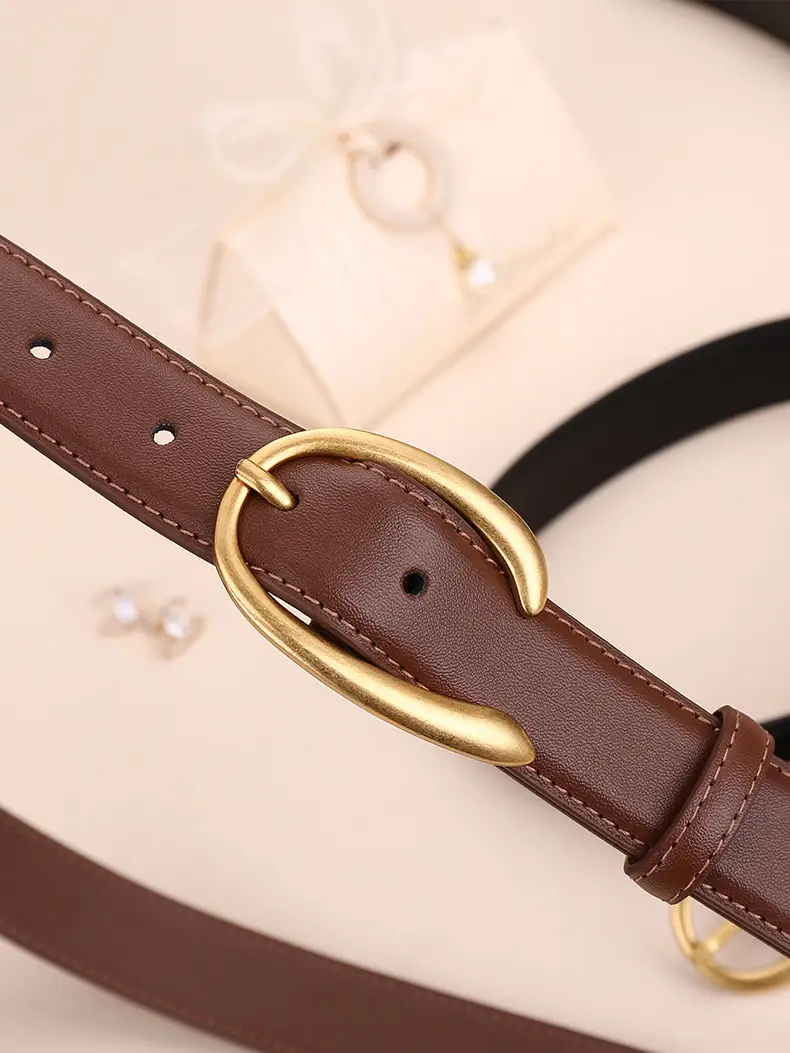 Women's Letter Belt Black Brown Gold Buckle — feature 26