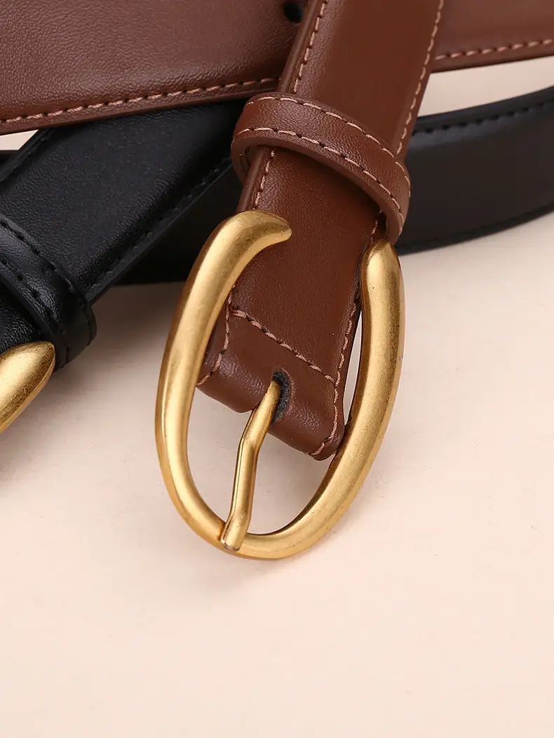 Women's Letter Belt Black Brown Gold Buckle — feature 27