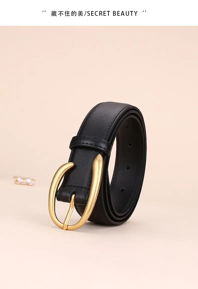 Women's Letter Belt Black Brown Gold Buckle — feature 3