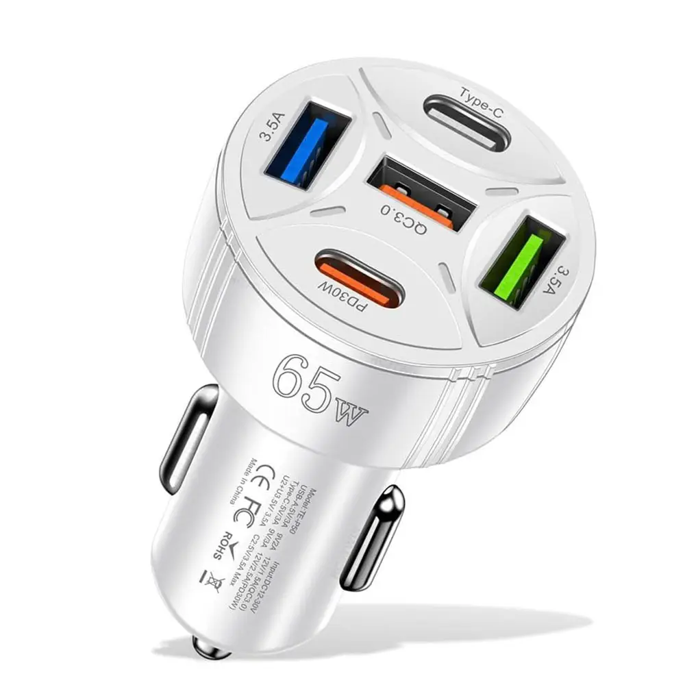 65W Fast Charging Car Charger with 5 USB Ports