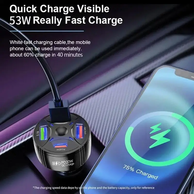 53W QC3.0 PD Fast Car Charger with 2 USB Type C Ports - Image 4