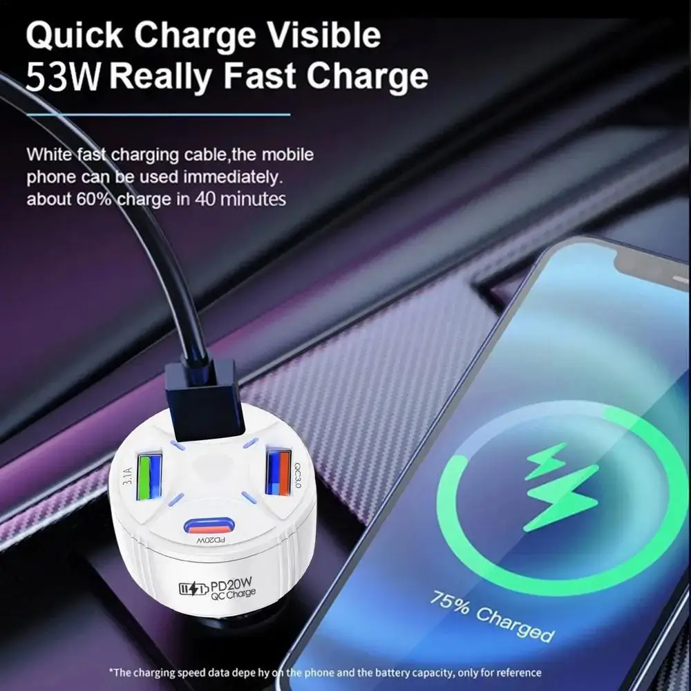 53W QC3.0 PD Fast Car Charger with 2 USB Type C Ports - Image 5