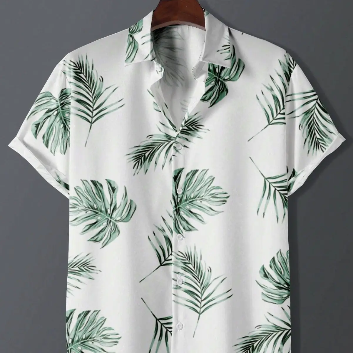 Men's 3D Printed Palm Leaf Shirt White Short Sleeve - Image 32